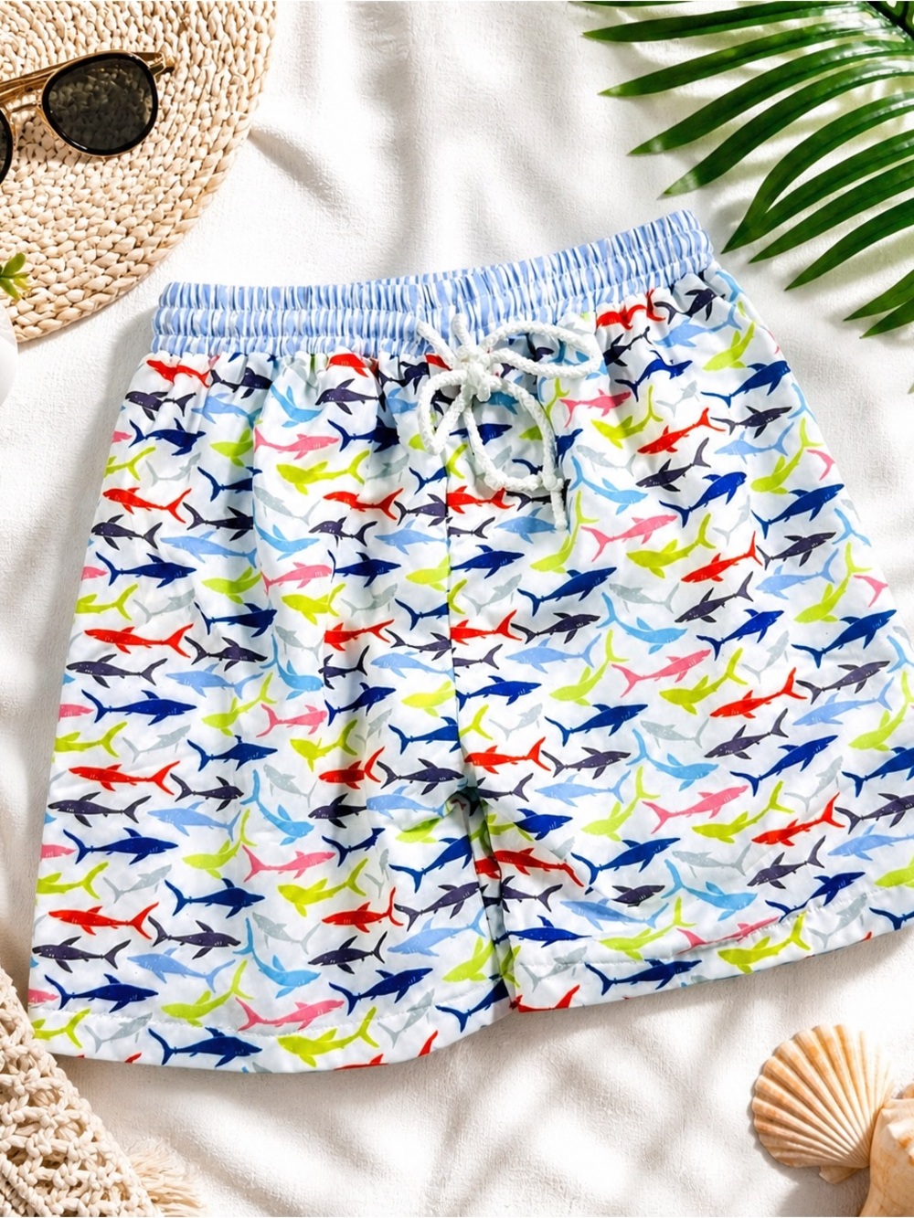 Smock Monkey Boys Shark Swim Trunks Size 8 NWT Colorful Shark Print